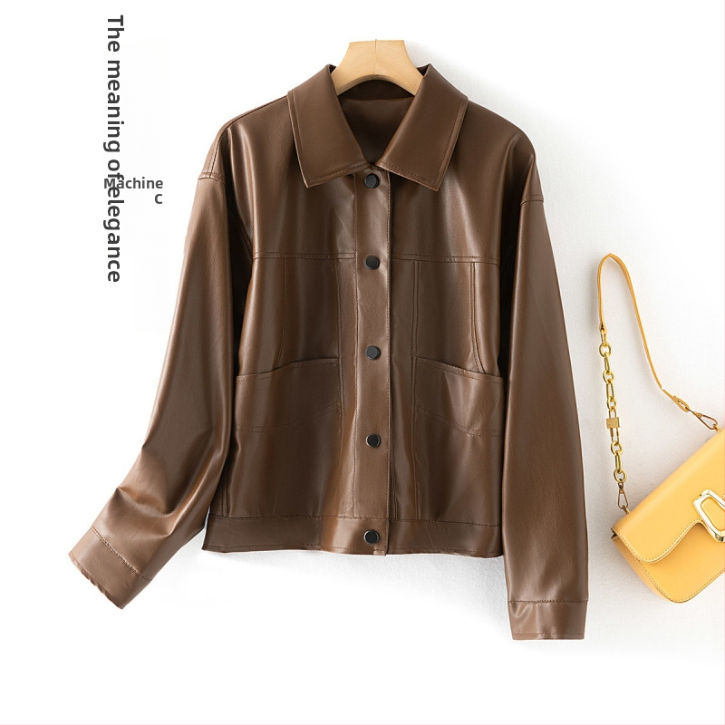 Geacă de piele pentru femei cu glugă, lungime extinsă, închidere cu fermoar, stil urban — vara 2024