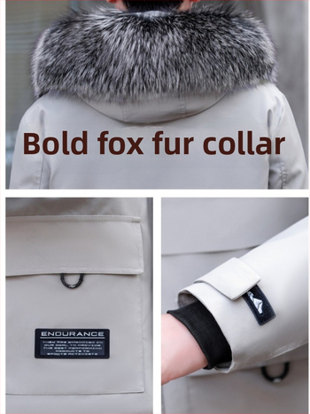 Ανδρικό γούνινο παρκά με αποσπώμενη επένδυση από νορκα και γούνα αλεπούς, φερμουάρ, μεσαίου μήκους