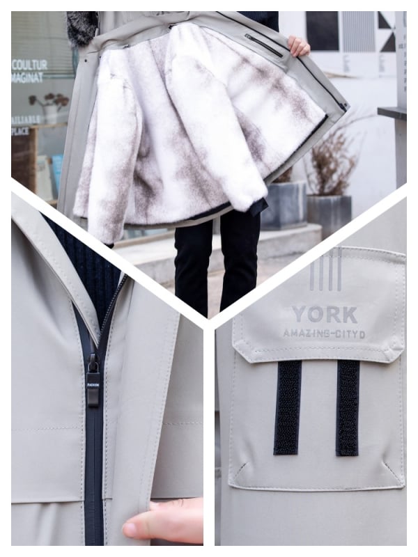 Ανδρικό γούνινο παρκά με αποσπώμενη επένδυση από νορκα και γούνα αλεπούς, φερμουάρ, μεσαίου μήκους