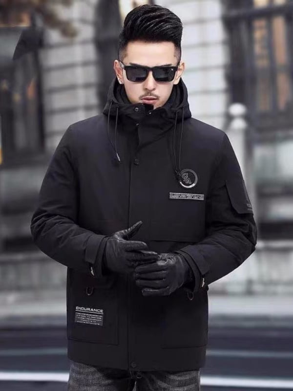 Ανδρικό γούνινο παρκά με αποσπώμενη επένδυση από νορκα και γούνα αλεπούς, φερμουάρ, μεσαίου μήκους