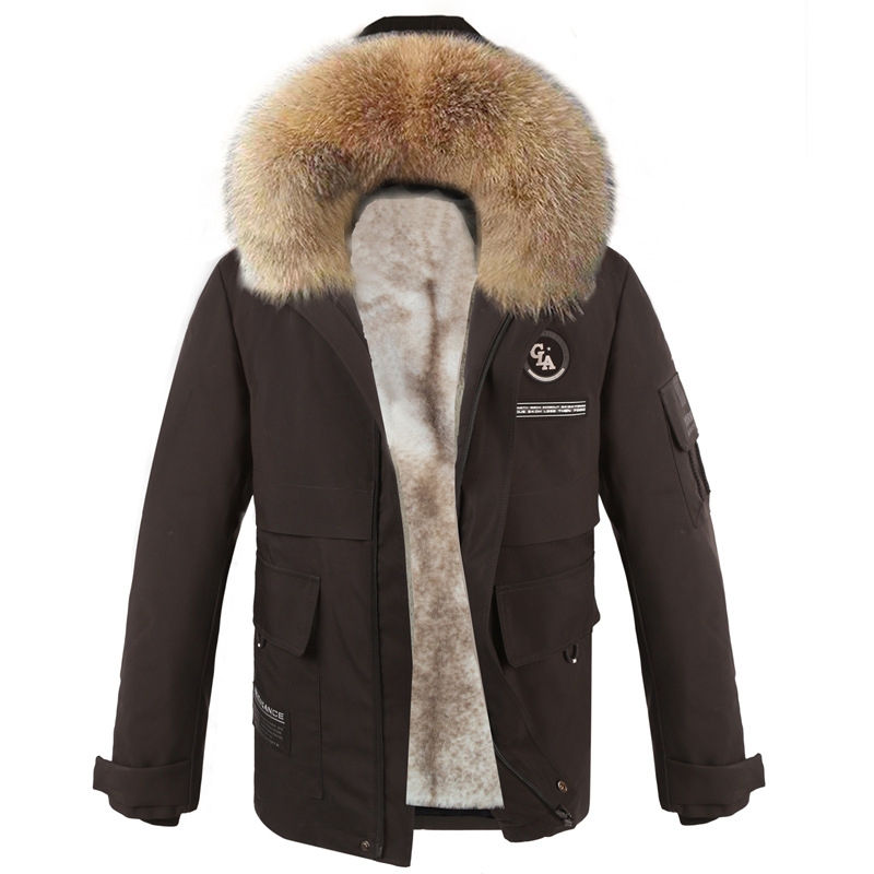 Ανδρικό γούνινο παρκά με αποσπώμενη επένδυση από νορκα και γούνα αλεπούς, φερμουάρ, μεσαίου μήκους