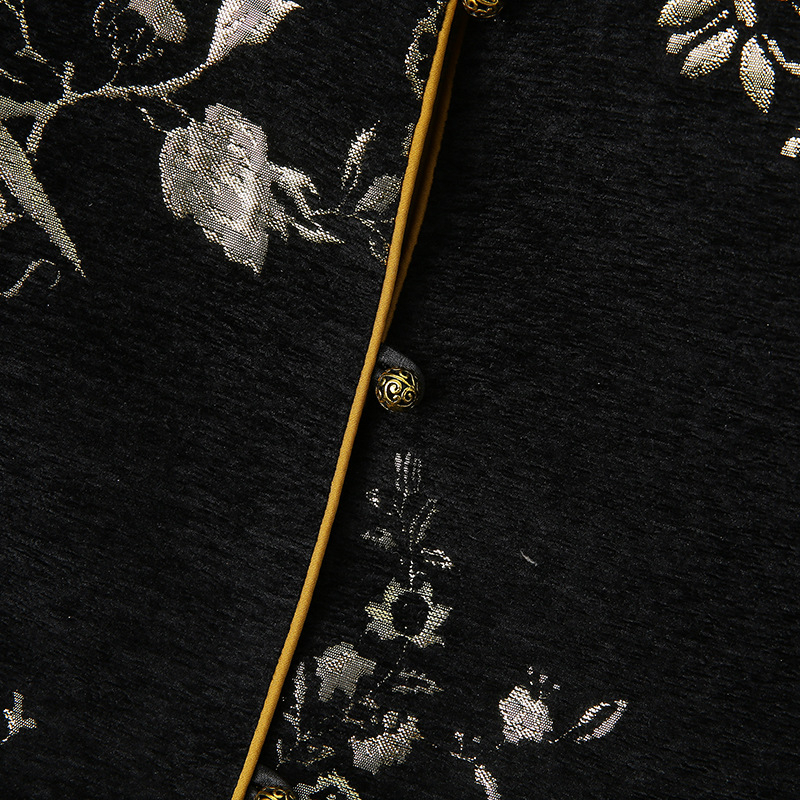 Жилетка за жени в китайски стил с бродерия, свободна кройка, полиестерна материя (90–95% полиестер), кръгла яка, модел растения и цветя