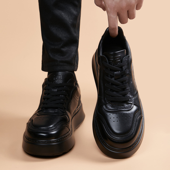 Pantofi casual din piele pentru bărbați, piele de vită de prim strat, vârf rotund, toc mediu 3-5 cm, talpă din spumă de cauciuc