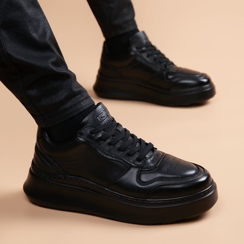 Pantofi casual din piele pentru bărbați, piele de vită de prim strat, vârf rotund, toc mediu 3-5 cm, talpă din spumă de cauciuc