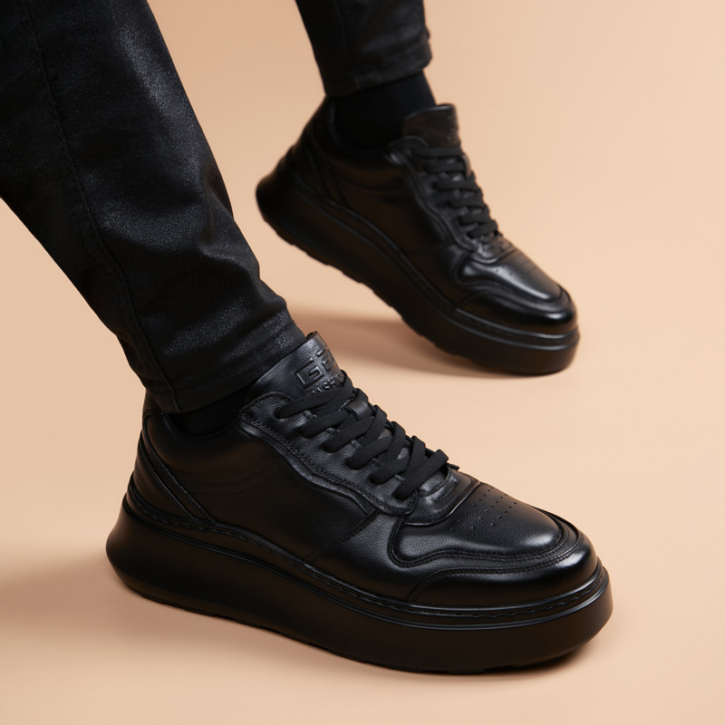 Pantofi casual din piele pentru bărbați, piele de vită de prim strat, vârf rotund, toc mediu 3-5 cm, talpă din spumă de cauciuc