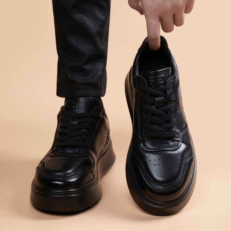 Pantofi casual din piele pentru bărbați, piele de vită de prim strat, vârf rotund, toc mediu 3-5 cm, talpă din spumă de cauciuc