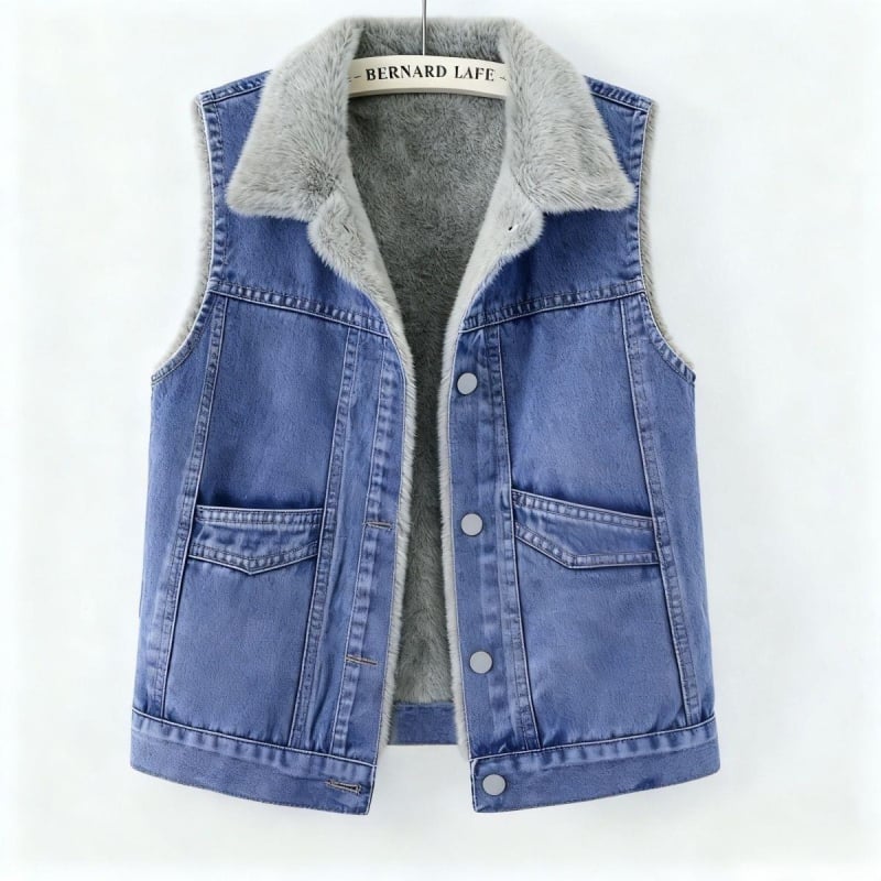 Дънкова жилетка за жени, V-образно деколте, ултра къса дължина, А-образен силует, закопчаване с едно копче