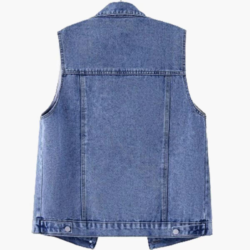 Дънкова жилетка за жени, V-образно деколте, ултра къса дължина, А-образен силует, закопчаване с едно копче