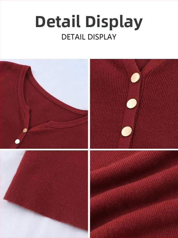 Женски плетен кардиган с V-образно деколте, закопчаване с едно ред копчета, дълги ръкави, тънък силует, полиестер/акрил смес