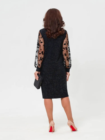 Rochie tricotată cu imprimeu plante și flori, detalii prin colaj, lungime midi