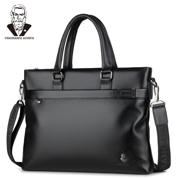 Geantă business pentru bărbați din piele naturală, piele de prim strat, rezistentă la uzură, culoare solidă, căptușeală din poliester
