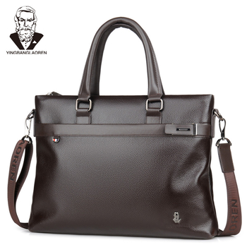 Geantă business pentru bărbați din piele naturală, piele de prim strat, rezistentă la uzură, culoare solidă, căptușeală din poliester