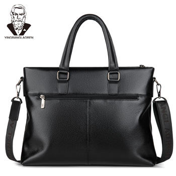 Geantă business pentru bărbați din piele naturală, piele de prim strat, rezistentă la uzură, culoare solidă, căptușeală din poliester