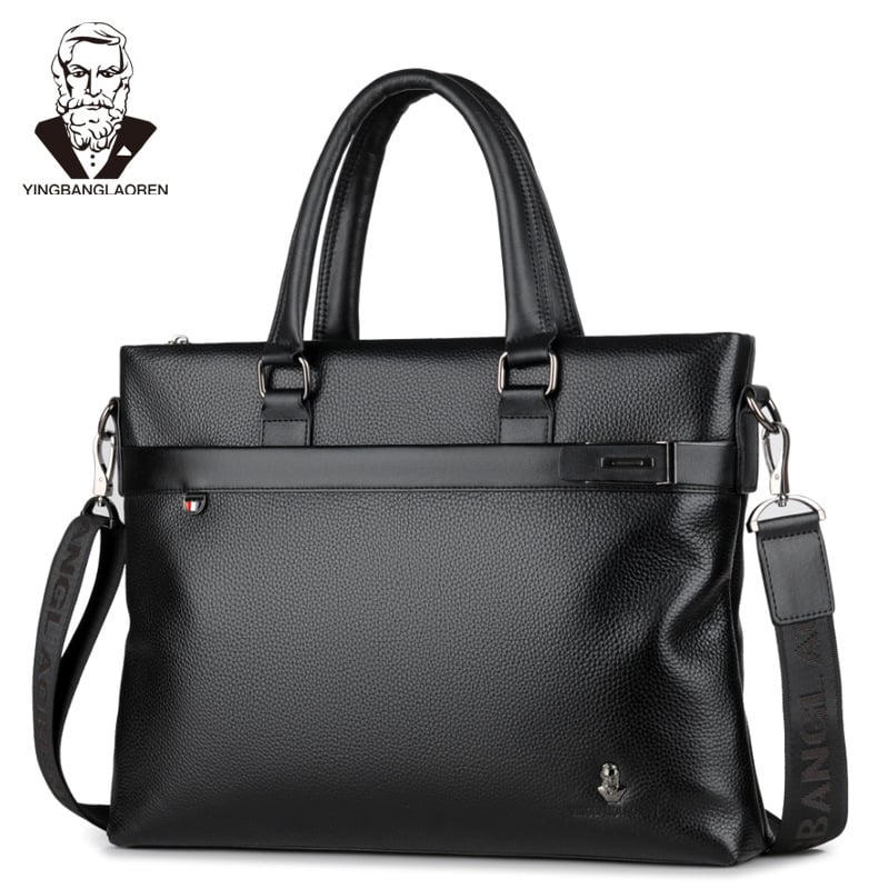 Geantă business pentru bărbați din piele naturală, piele de prim strat, rezistentă la uzură, culoare solidă, căptușeală din poliester