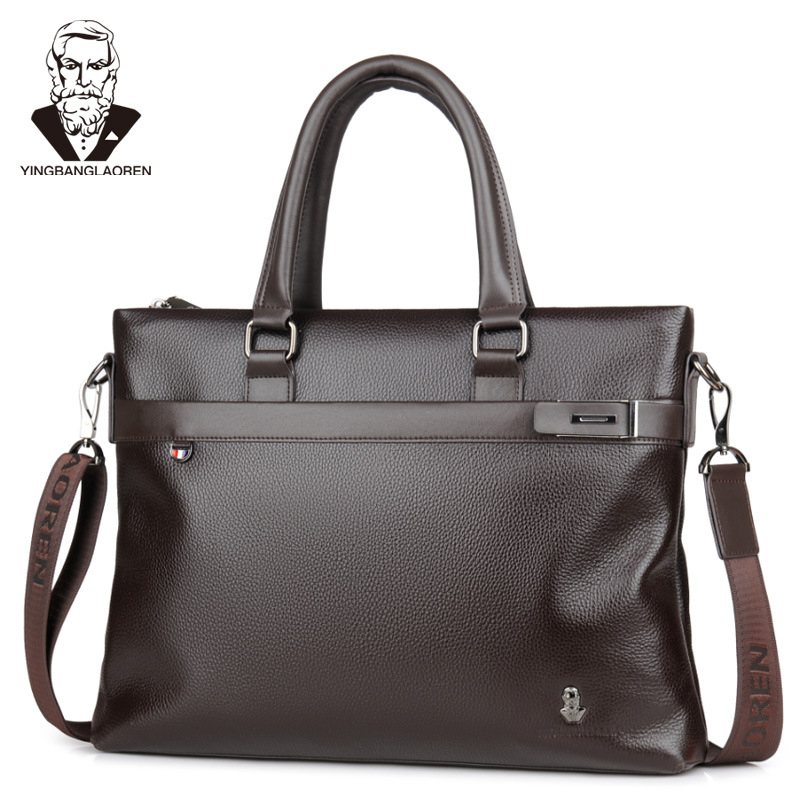 Geantă business pentru bărbați din piele naturală, piele de prim strat, rezistentă la uzură, culoare solidă, căptușeală din poliester