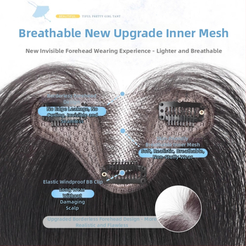 Ženski topper za kosu s bangs, prirodna kosa, polu ručno tkan, ravna, model 833, pogodan za bojanje i permiranje