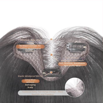 Ženski topper za kosu s bangs, prirodna kosa, polu ručno tkan, ravna, model 833, pogodan za bojanje i permiranje