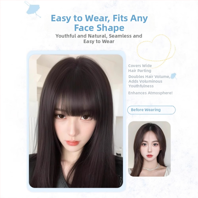 Ženski topper za kosu s bangs, prirodna kosa, polu ručno tkan, ravna, model 833, pogodan za bojanje i permiranje