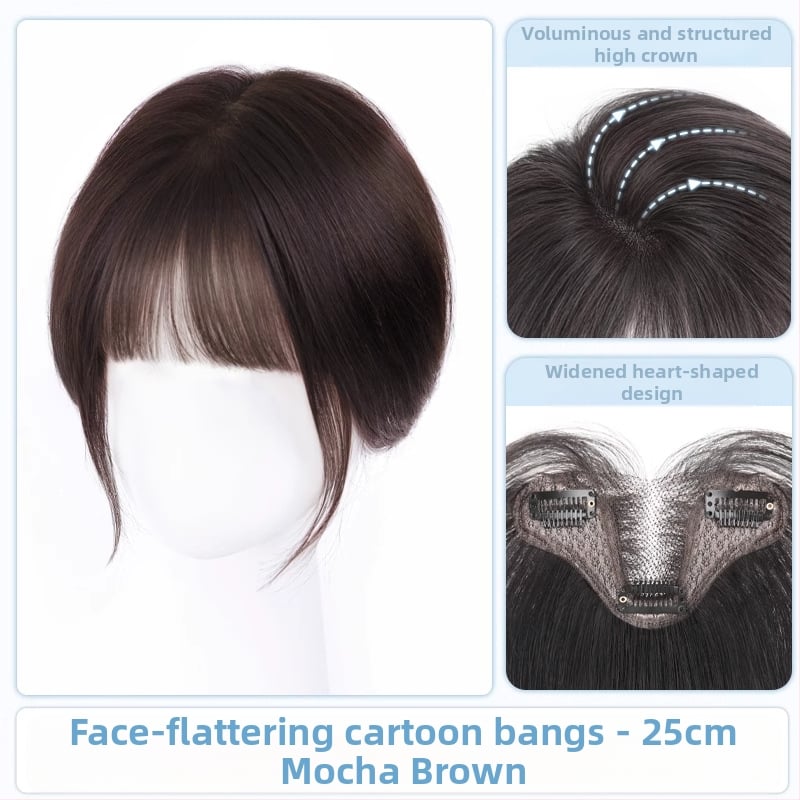 Ženski topper za kosu s bangs, prirodna kosa, polu ručno tkan, ravna, model 833, pogodan za bojanje i permiranje