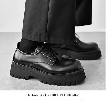 Pantofi derby cu talpă groasă pentru bărbați, din piele de vită, vârf pătrat, talpă din cauciuc, căptușeală PU, pantofi casual din piele, toc 3–5 cm