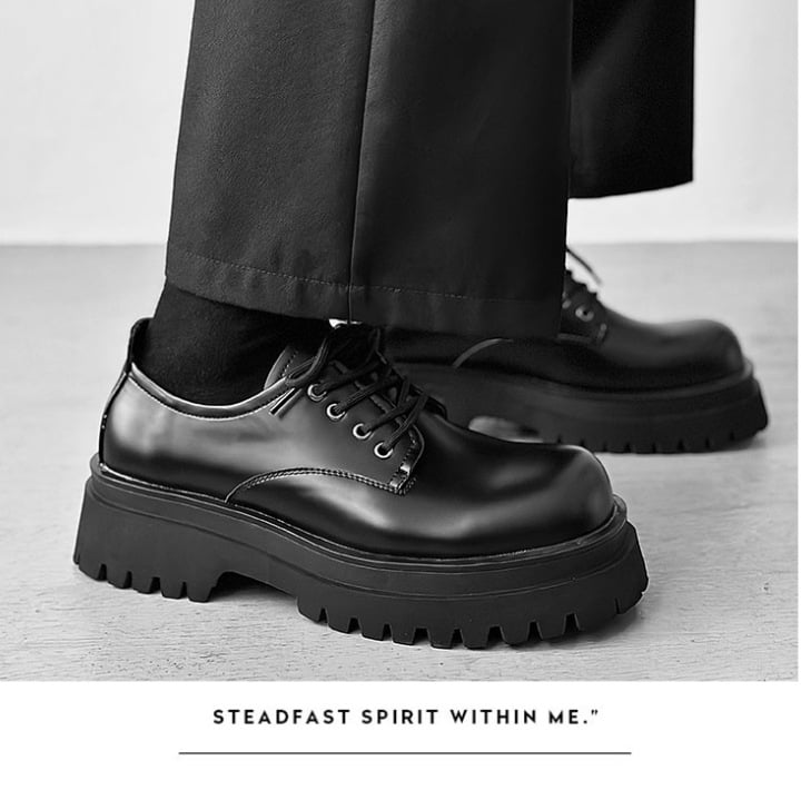 Pantofi derby cu talpă groasă pentru bărbați, din piele de vită, vârf pătrat, talpă din cauciuc, căptușeală PU, pantofi casual din piele, toc 3–5 cm