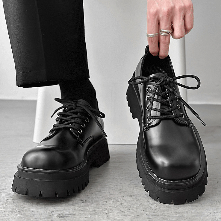 Pantofi derby cu talpă groasă pentru bărbați, din piele de vită, vârf pătrat, talpă din cauciuc, căptușeală PU, pantofi casual din piele, toc 3–5 cm