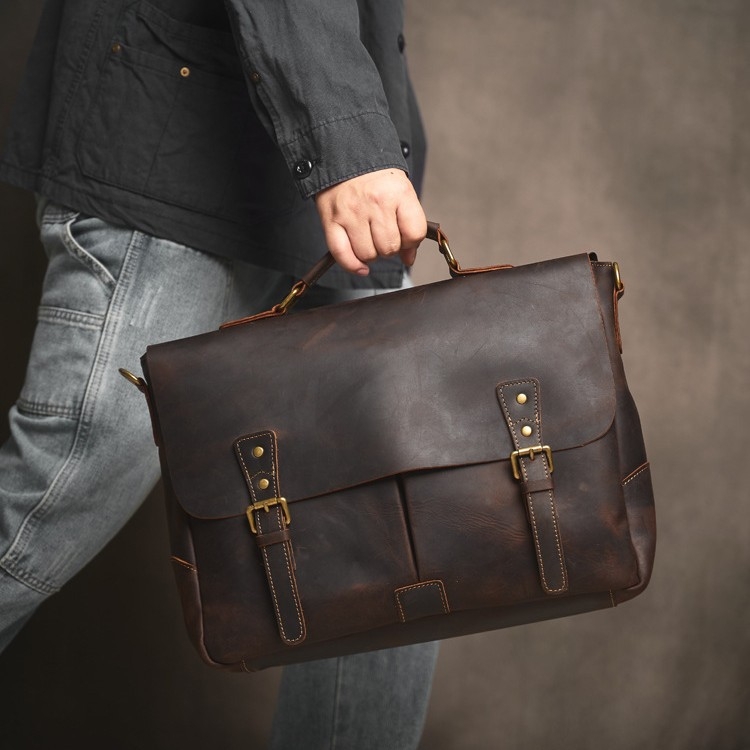 Genți de afaceri din piele naturală, piele de vită, primul strat, rezistentă la uzură, căptușeală poliester-bumbac, pentru călătorii de afaceri