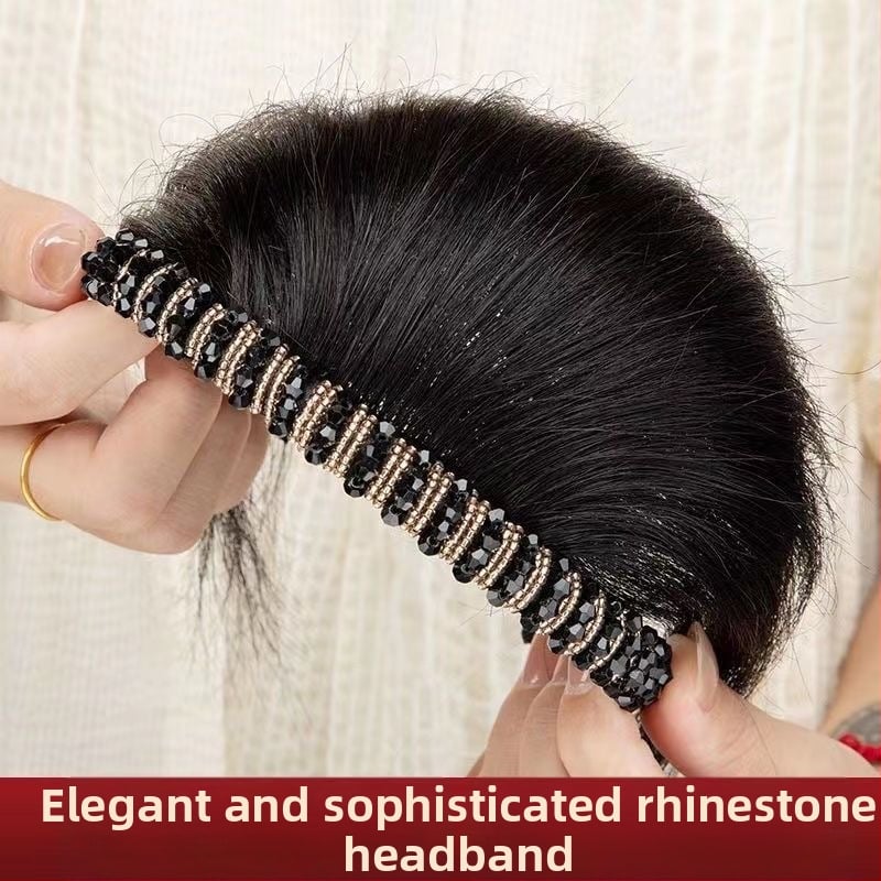 Peruka s ravnim šiškama i trakom s dijamantima, ljudska kosa, ravna šiška, ugrađene bočne dlake za pokrivanje sijede kose, za žene