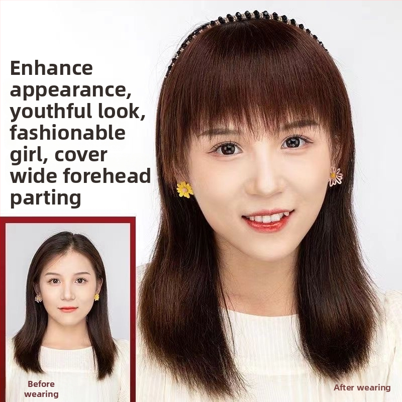 Peruka s ravnim šiškama i trakom s dijamantima, ljudska kosa, ravna šiška, ugrađene bočne dlake za pokrivanje sijede kose, za žene