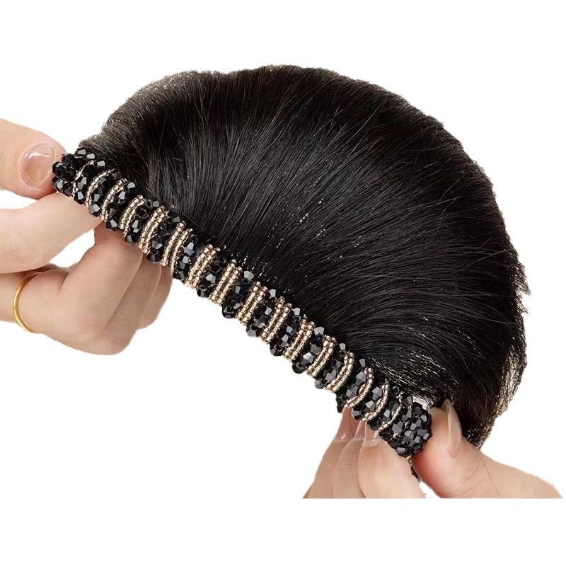 Peruka s ravnim šiškama i trakom s dijamantima, ljudska kosa, ravna šiška, ugrađene bočne dlake za pokrivanje sijede kose, za žene