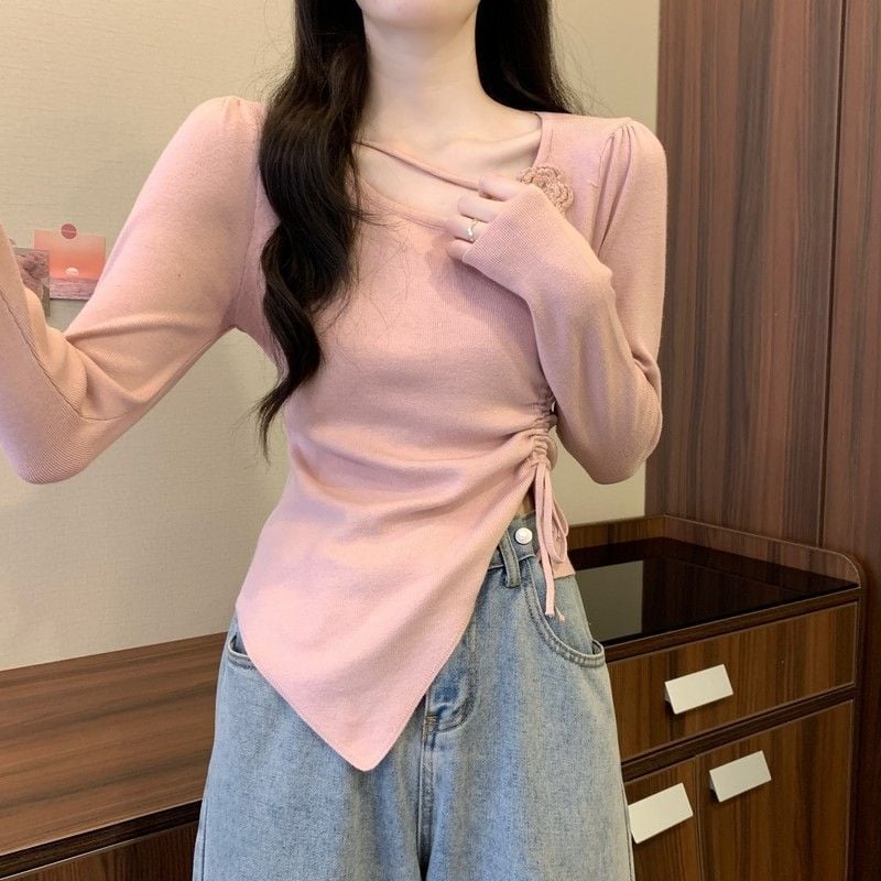 Вискозна плетена блуза-свитер, тясна кройка, кръгло деколте, къса дължина (40–50 см), пуловер