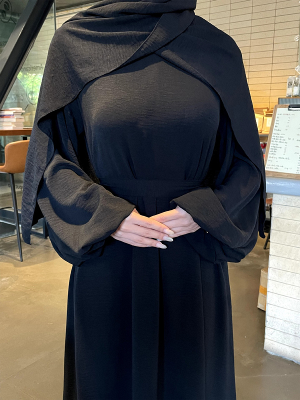 Rochie feminină în croială A-line, lungă, culoare solidă, guler rotund, mâneci lungi, poliester