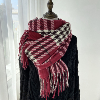 Ženski šal, korejskog stila, haunstooth karirani uzorak, Warp Knit, sintetički kašmir, resice (Zima)