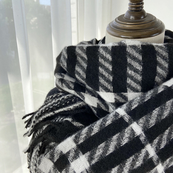 Ženski šal, korejskog stila, haunstooth karirani uzorak, Warp Knit, sintetički kašmir, resice (Zima)