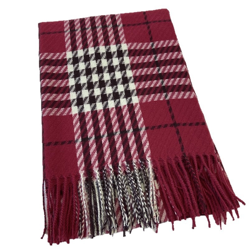 Ženski šal, korejskog stila, haunstooth karirani uzorak, Warp Knit, sintetički kašmir, resice (Zima)