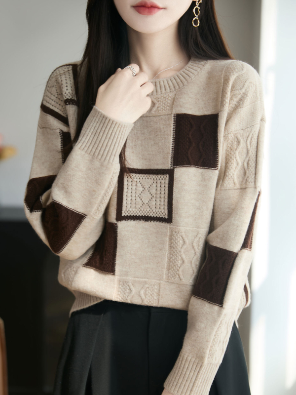 Женски плетен пуловер Andy Velvet, дебел жакард, кръгла яка, дълъг ръкав, свободен силует