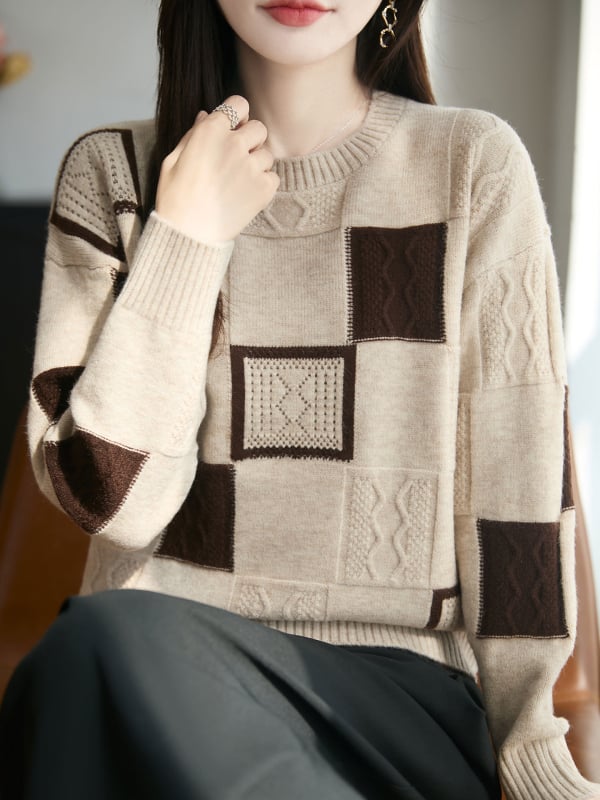 Женски плетен пуловер Andy Velvet, дебел жакард, кръгла яка, дълъг ръкав, свободен силует