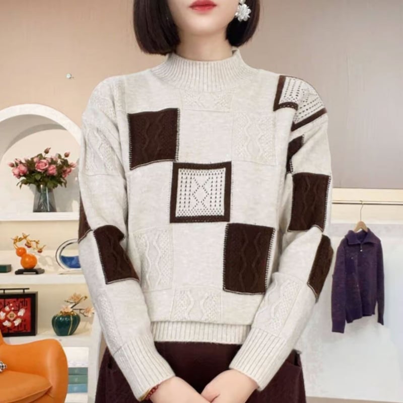 Женски плетен пуловер Andy Velvet, дебел жакард, кръгла яка, дълъг ръкав, свободен силует