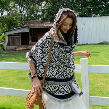 Warp-knit шал от имитационен кашмир, удължена дължина, запазва топлината, полиестрова тъкан