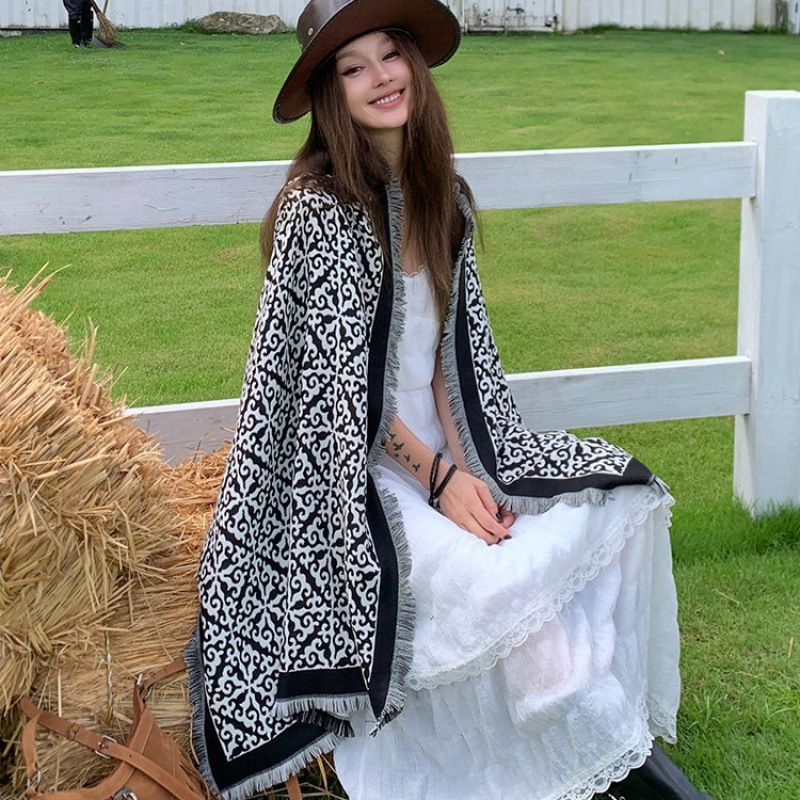 Warp-knit шал от имитационен кашмир, удължена дължина, запазва топлината, полиестрова тъкан