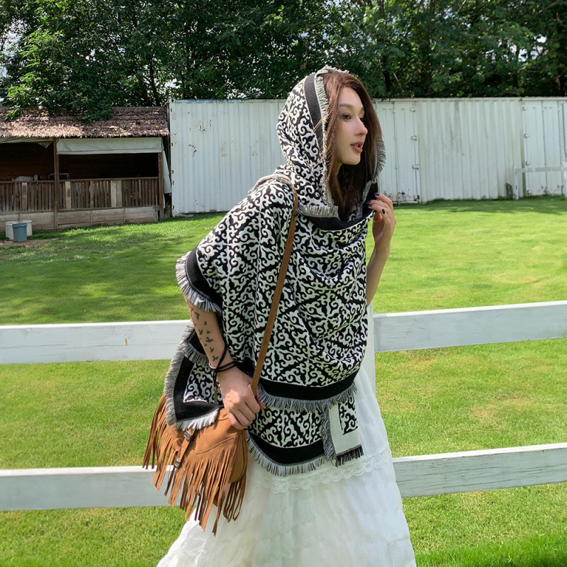 Warp-knit шал от имитационен кашмир, удължена дължина, запазва топлината, полиестрова тъкан