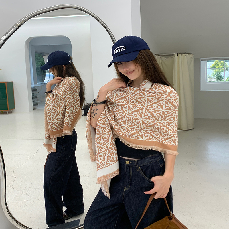 Warp-knit шал от имитационен кашмир, удължена дължина, запазва топлината, полиестрова тъкан