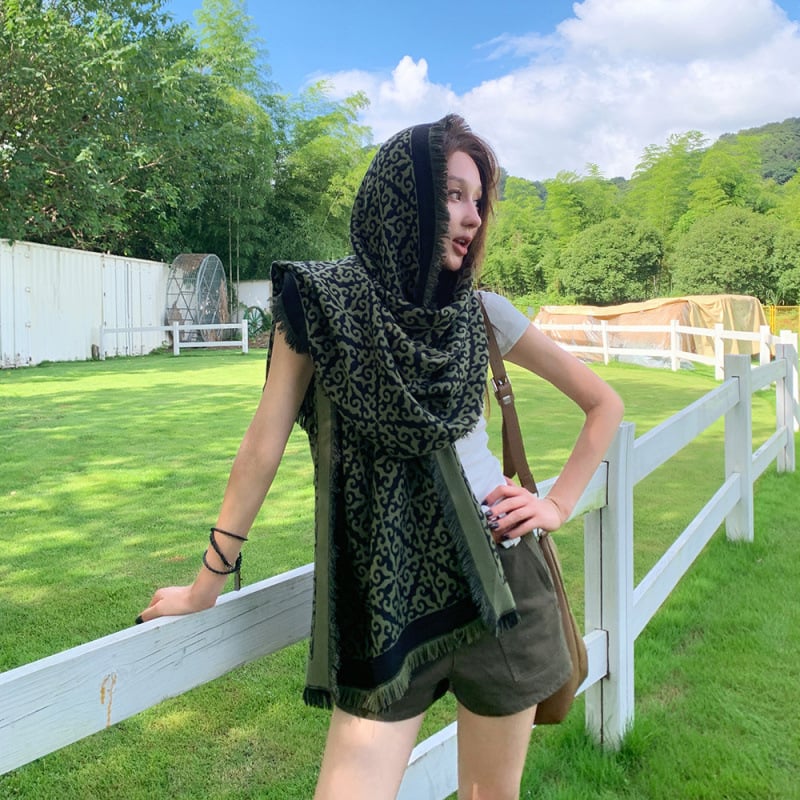 Warp-knit шал от имитационен кашмир, удължена дължина, запазва топлината, полиестрова тъкан