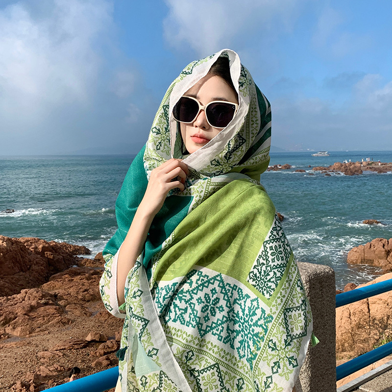 Boho šal za zaštitu od sunca za plažu – pamuk-poliesterska smjesa, twill pletenje, zaštita od sunca, četiri sezone