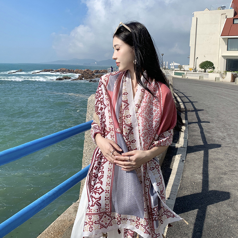 Boho šal za zaštitu od sunca za plažu – pamuk-poliesterska smjesa, twill pletenje, zaštita od sunca, četiri sezone