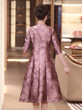 Рокля за свекърва на сватба, жакардова материя, полиестер 50–70% със спандекс <30%, средна дължина, пролет 2025, стил социалити