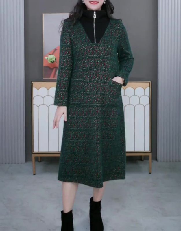 Haljina – šifon, elegantan svakodnevni stil; glavni materijal 90–95% poliester, drugi materijal <30% poliester, duljina 99 cm