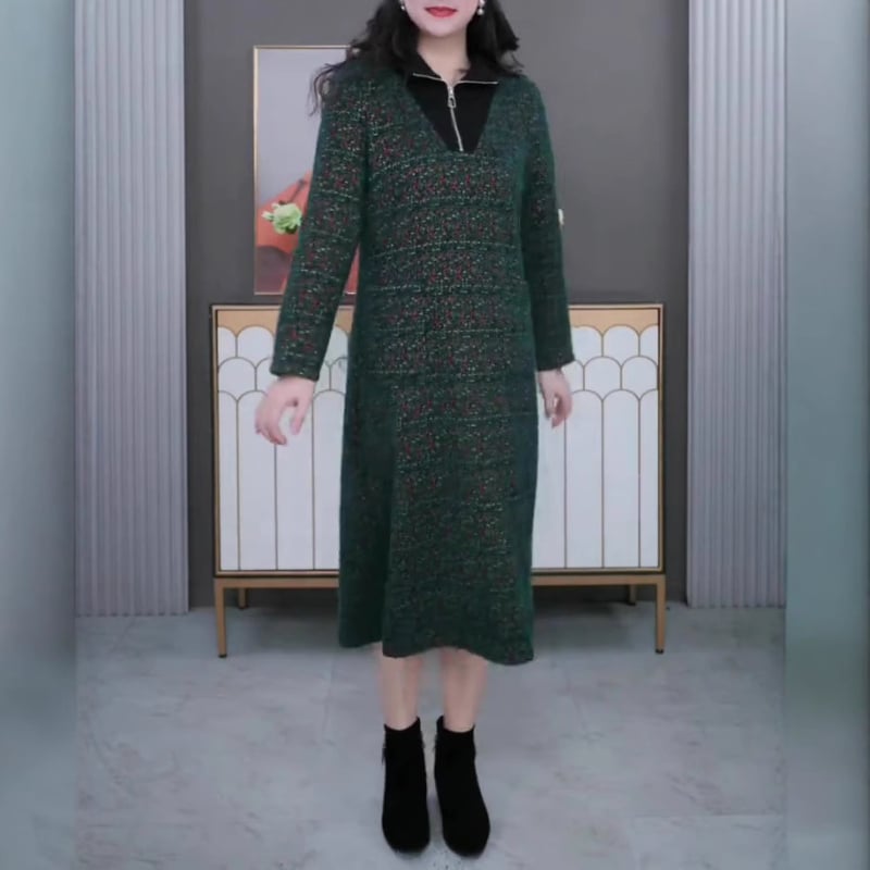 Haljina – šifon, elegantan svakodnevni stil; glavni materijal 90–95% poliester, drugi materijal <30% poliester, duljina 99 cm