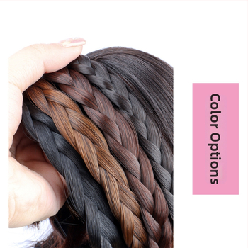 Perika s trakom za glavu i bangs, twist pletenica, visoko‑termalna vlakna, ravne šiške, bez toplog bojenja