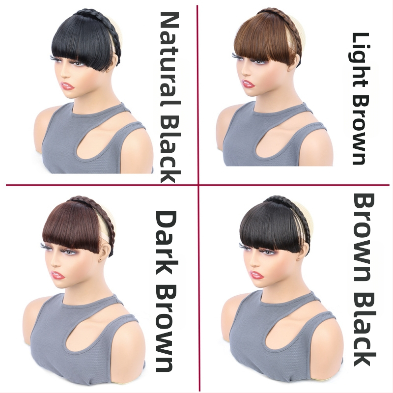 Perika s trakom za glavu i bangs, twist pletenica, visoko‑termalna vlakna, ravne šiške, bez toplog bojenja